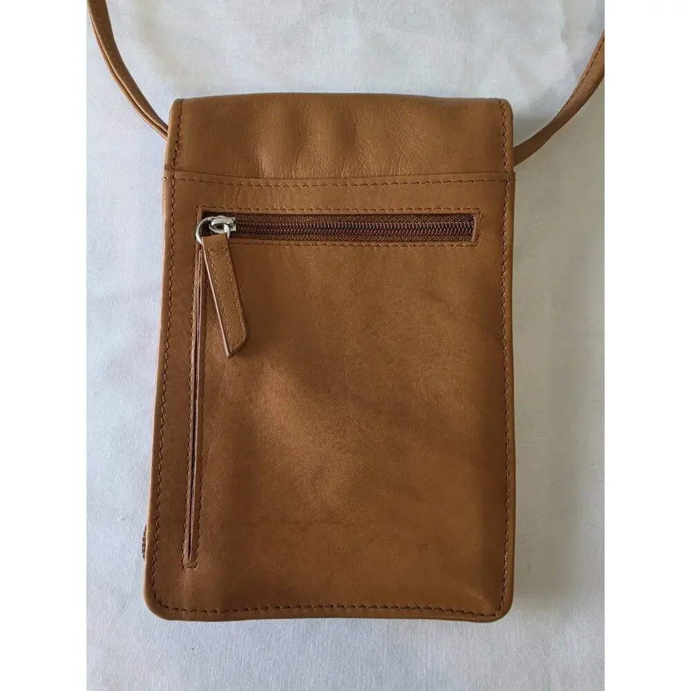 iLi New York Genuine Leather RFID Phone Wallet Crossbody Purse Tan Brown